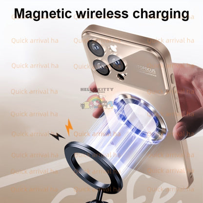 Phone Case Matte Titanium-Finish Magnetic Cover with Built-In Glass Lens Protector for Select iPhone Models