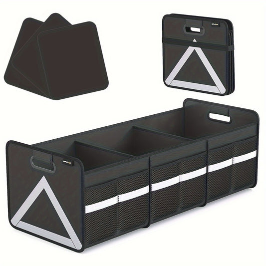 Car Trunk Organizer Foldable Heavy Duty – Collapsible Storage with Multi-Pockets & Reflective Stripe | SUV Minivan Cargo Organizer | Secure Zipper | Black & Pink
