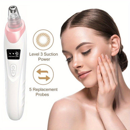 Pink Pore Vacuum Blackhead Remover with 3 Suction Levels, 5 Heads and 4 Manual Extractor Tools