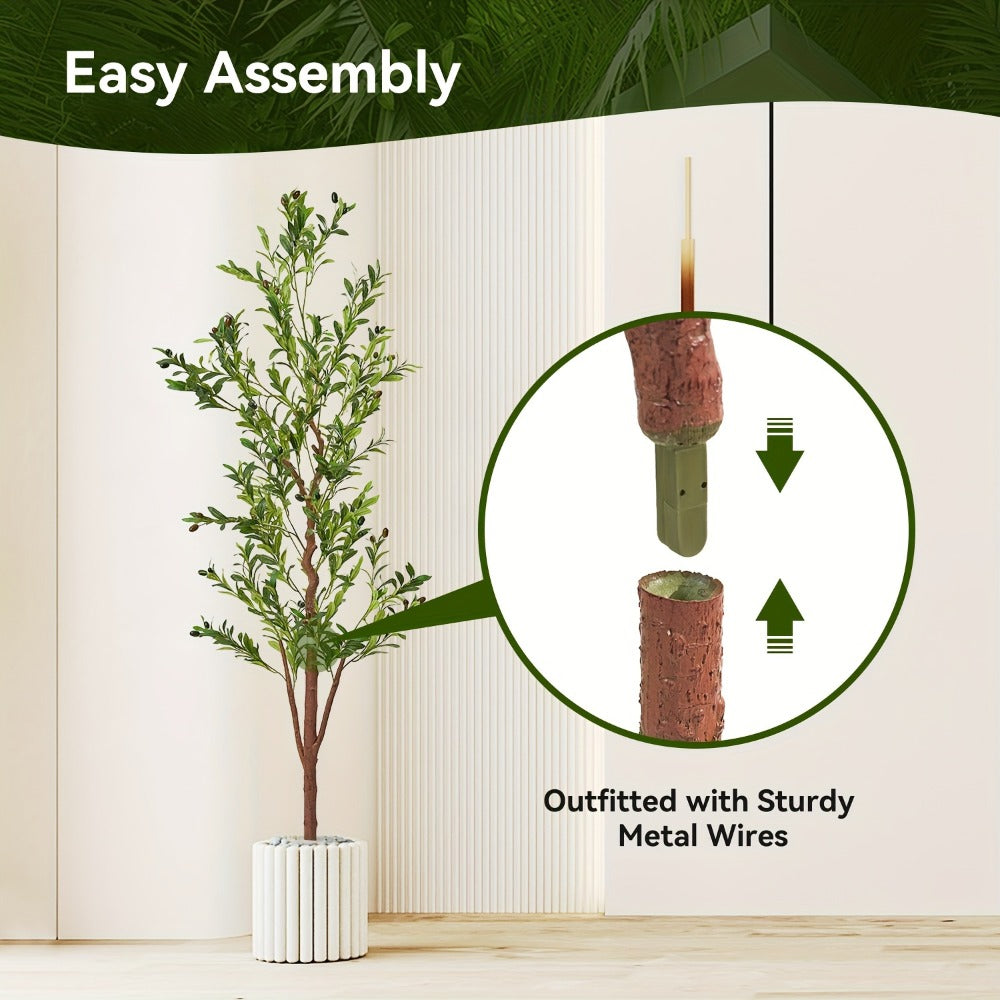 Artificial Olive Tree Large Faux Indoor Tree with Pot – Realistic 5FT 6FT 7FT Multi-Trunk Fake Olive Tree with Leaves & Fruits for Living Room Home Office Entryway Decor