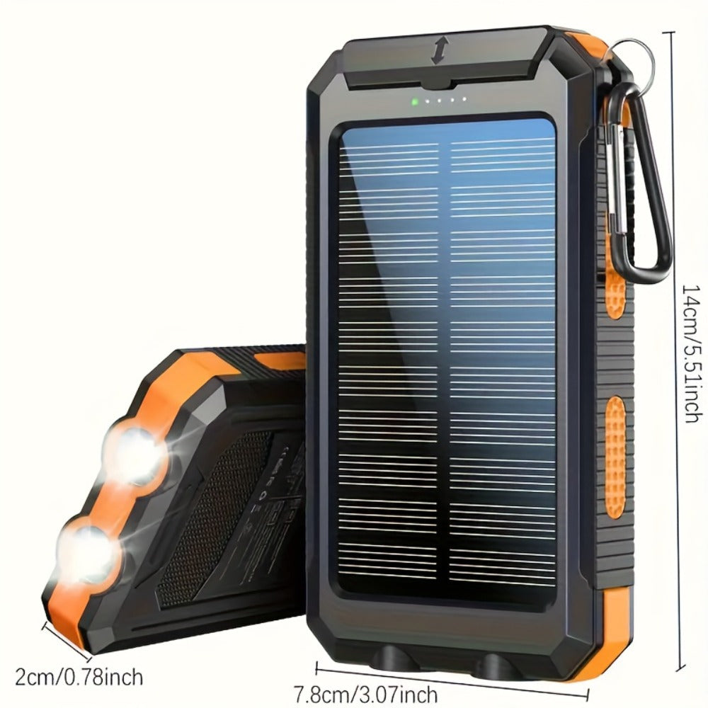 Solar Power Bank, 20000mAh Dual-USB Charger with Solar Panel, LED Flashlight, Compass and Five Color Options
