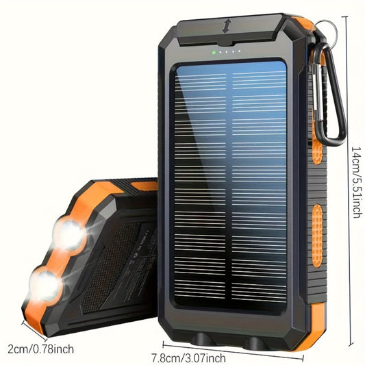 Solar Power Bank, 20000mAh Dual-USB Charger with Solar Panel, LED Flashlight, Compass and Five Color Options