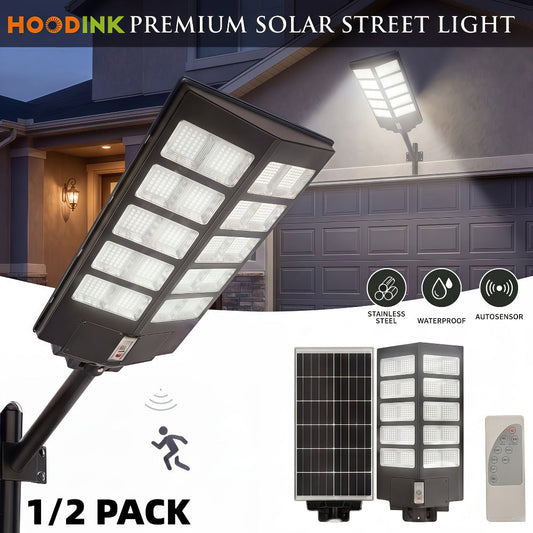 Solar Street Lights Outdoor 800 LED IP54 Waterproof with Motion Sensor – 6500K Dusk to Dawn Flood Light, Remote Control, Adjustable Brightness & Timer for Parking Lot Yard Garage Driveway Rural Area