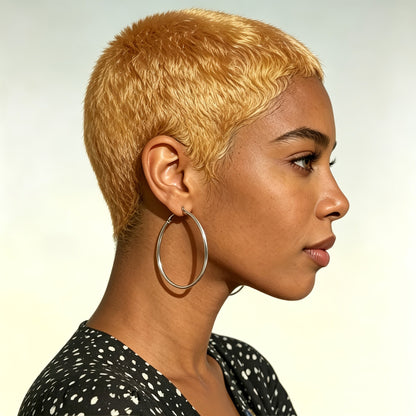 Short Human Hair Pixie Cut Wig 180% Density Glueless Machine Made Breathable Elastic Cap Natural Look 4 Inch Multiple Colors 1B 99J 30 27 for Women Daily Wear Hair Loss