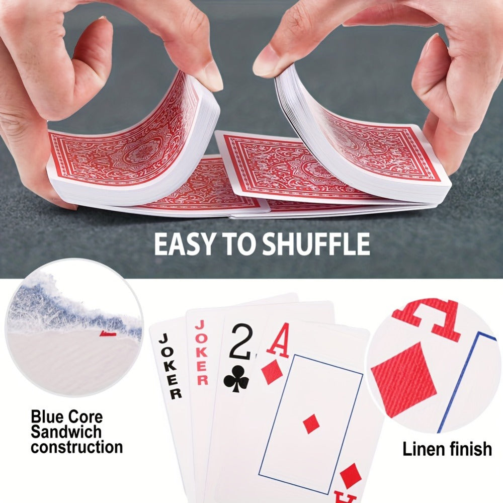 Twelve-Deck Jumbo Index Playing Card Set with Six Black and Six Red Poker-Size Decks for Table Games