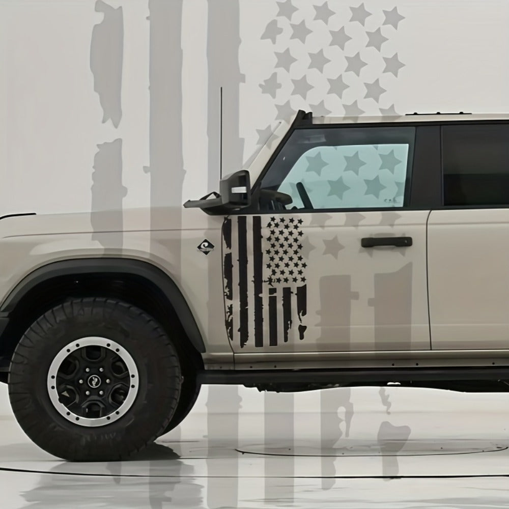 American Flag Car Hood Vinyl Decal Sticker - Distressed USA Flag Stripe Graphic, 35x20 Inch Universal Fit for Car, SUV, Truck Hood, Door, Window & Windshield, Patriotic Car Modification Gift (Black or Transparent)