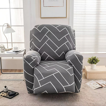 Recliner Slipcover Set, Four-Piece Polyester-Spandex Cover with Side Pocket in Ten Printed Options