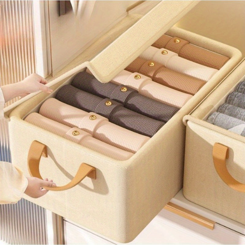 Foldable Storage Box for Clothes & Pants – Collapsible Wardrobe Organizer Basket for Dormitory, Closet & Under-Bed Storage | Space-Saving Folding Bin in Gray, Denim Blue & Beige