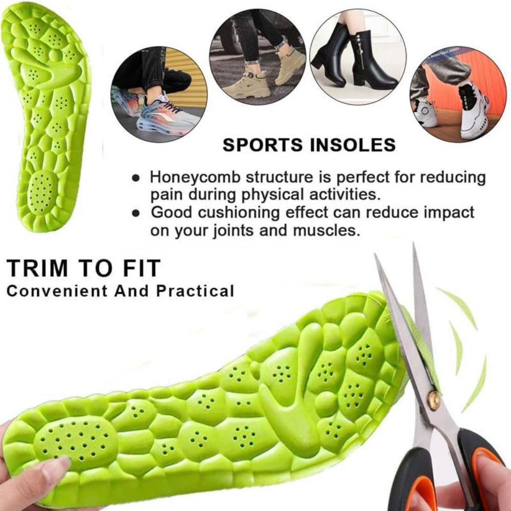 Four-Pair Green Honeycomb Foam Shoe Inserts with Trim Guide and Five EU Size Options from 35 to 46