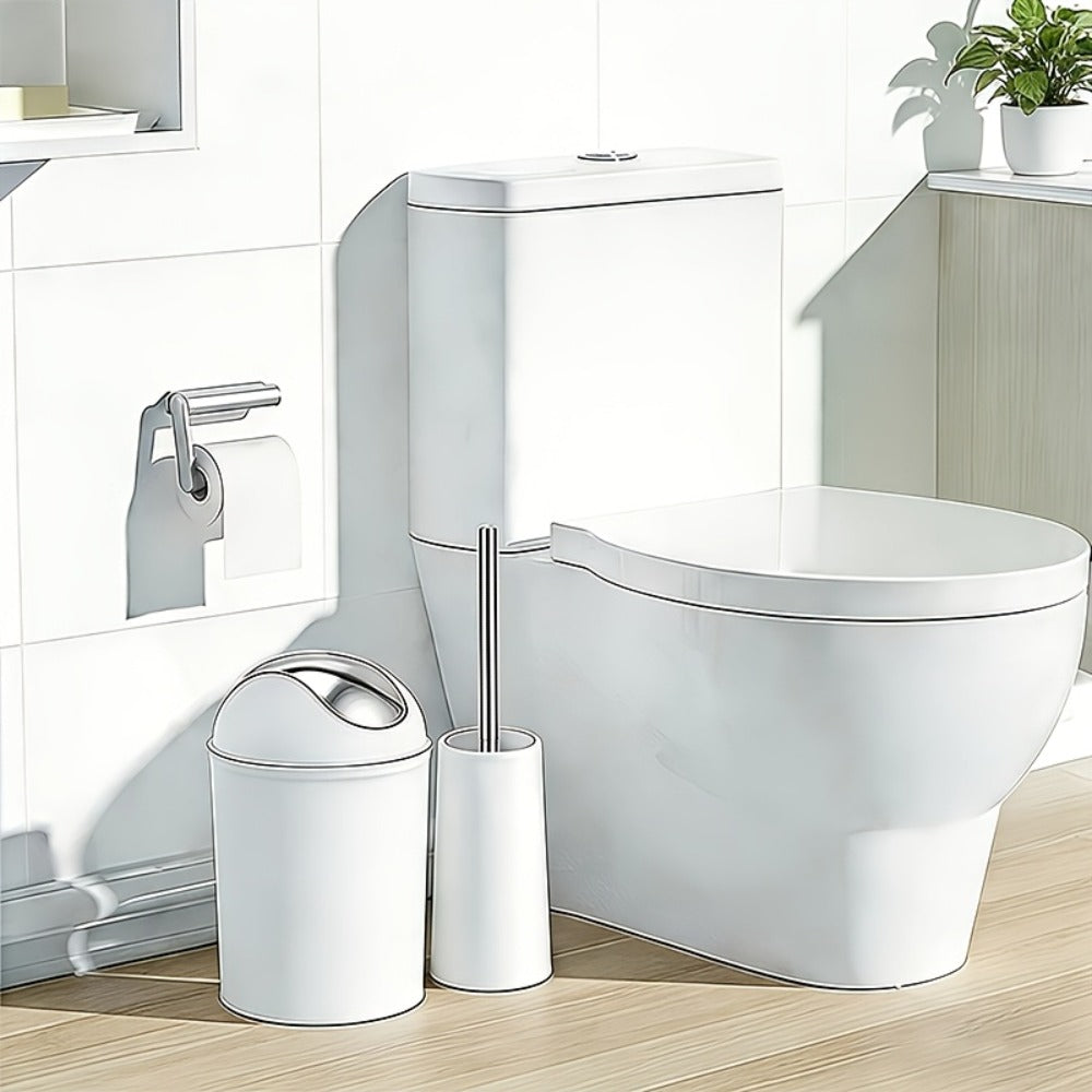 Seven-Piece Bathroom Accessory Set with Waste Bin, Toilet Brush, Dispenser and Containers in Seven Colors