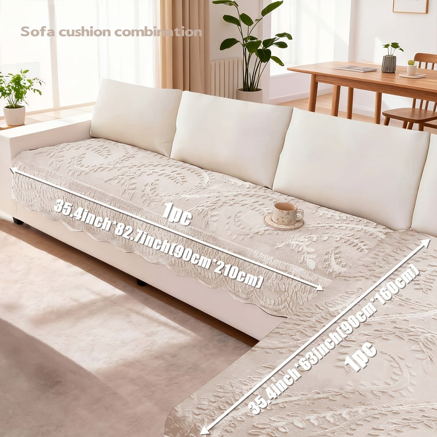 Sofa Cover Quilted Faux Rabbit Fur Plush Panels in 35.43-Inch Width with Seat, Pillowcase and Two-Piece Options