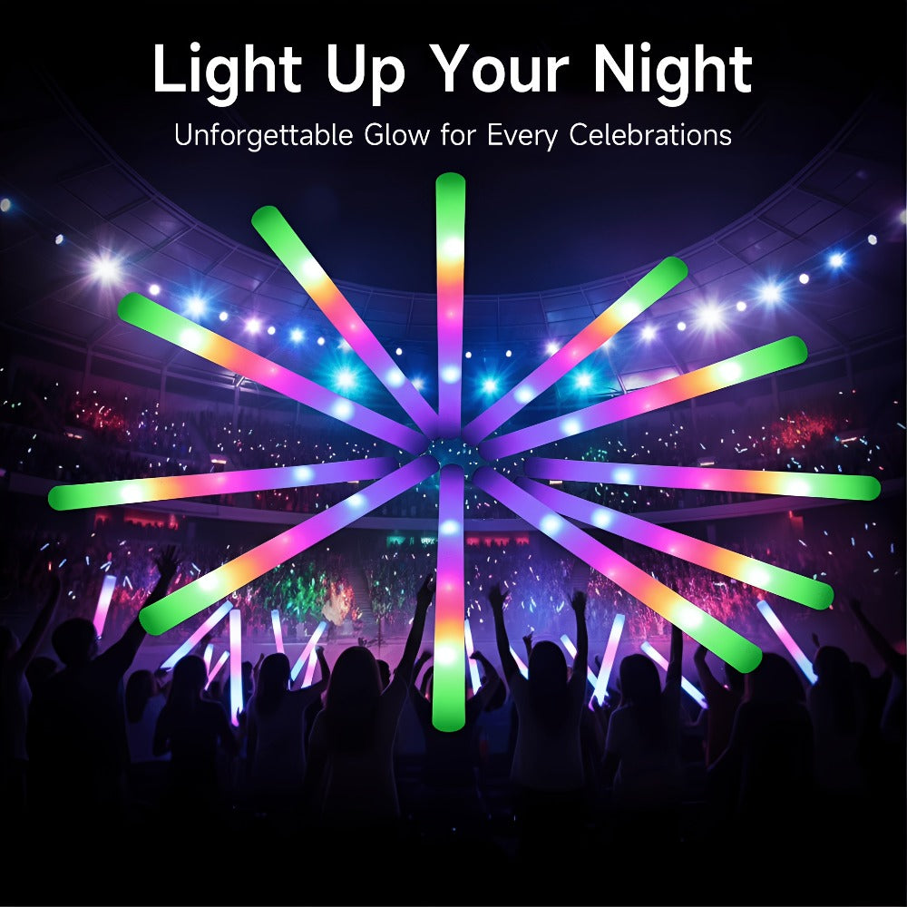 Foam Glow Sticks Set 103pcs 70pcs 40pcs – LED Light Up Foam Sticks 3 Flashing Modes Assorted Colors Bulk Pack for Party Wedding Birthday Concert Rave Glow Night Event
