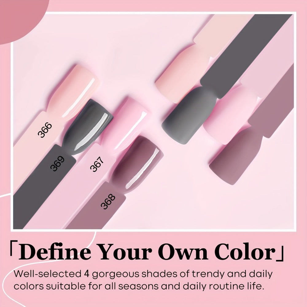 Dip Powder Nail Kit with NOCIS Label, Four Nude Gray Pink Powders, Three 10ml Liquids and Four Tools