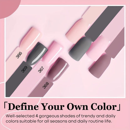 Dip Powder Nail Kit with NOCIS Label, Four Nude Gray Pink Powders, Three 10ml Liquids and Four Tools