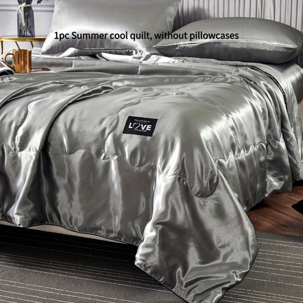 Satin-Look Summer Quilt in White, Silvery Grey, Pink or Lake Blue with Twin and Full Sizes
