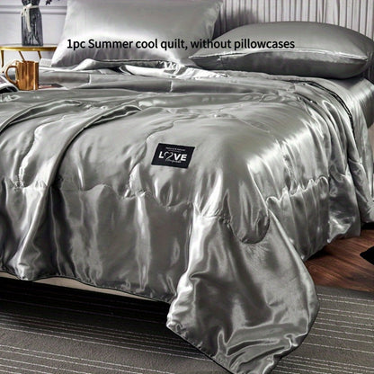 Satin-Look Summer Quilt in White, Silvery Grey, Pink or Lake Blue with Twin and Full Sizes