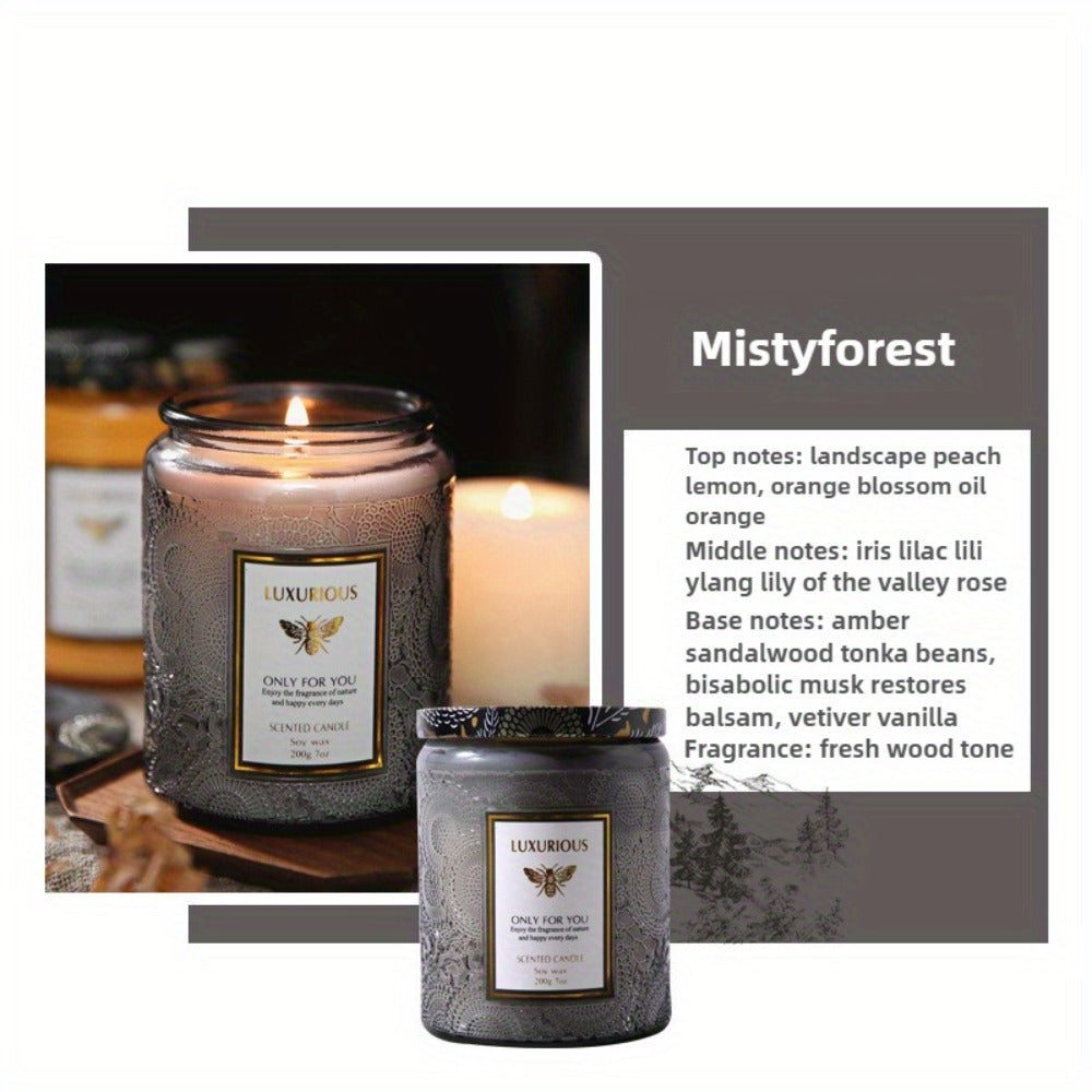 Single-Wick Relief Glass Jar Candle with Seven Scent Labels, Crystal-Style Detail and Boxed Presentation