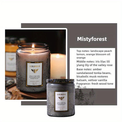 Single-Wick Relief Glass Jar Candle with Seven Scent Labels, Crystal-Style Detail and Boxed Presentation