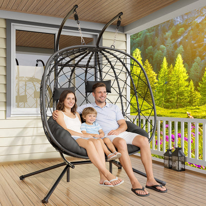 Rattan Wicker Hanging Egg Chair with Stand, Aluminum Frame and 11 Cushion and Size Options