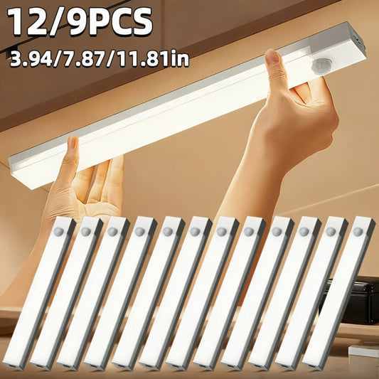LED Motion Sensor Cabinet Lights USB Rechargeable 3 Modes – Wireless Night Light 6 9 12 Pack 3 Sizes for Bedroom Staircase Kitchen Office Piano Room Dance Studio Bedside Reading