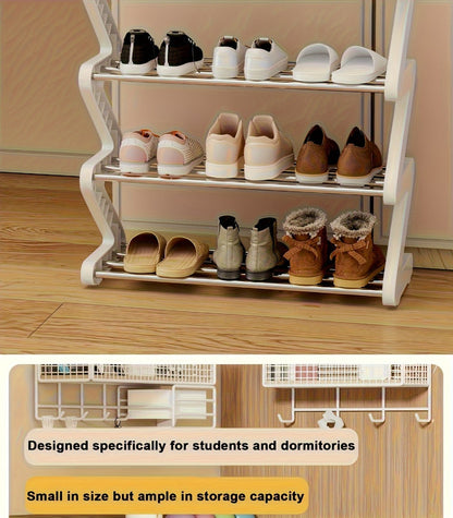 Four-Tier Z-Frame Shoe Rack with Metal Tubes in Graphite Black, Dawn Pink, Gray or Breeze Blue