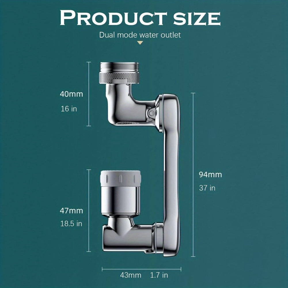 1440° Rotating Faucet Extender Brass Multifunctional 1080° 360° Swivel Robotic Arm Sink Aerator 2 Water Outlet Modes for Kitchen Bathroom Silver