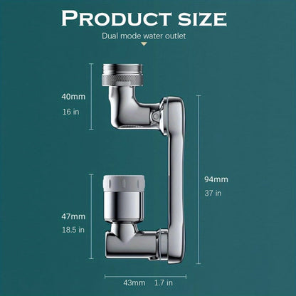 1440° Rotating Faucet Extender Brass Multifunctional 1080° 360° Swivel Robotic Arm Sink Aerator 2 Water Outlet Modes for Kitchen Bathroom Silver