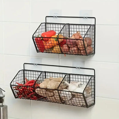 Black Wall-Mounted Wire Storage Basket with Open Front in Two- or Three-Grid Width Options
