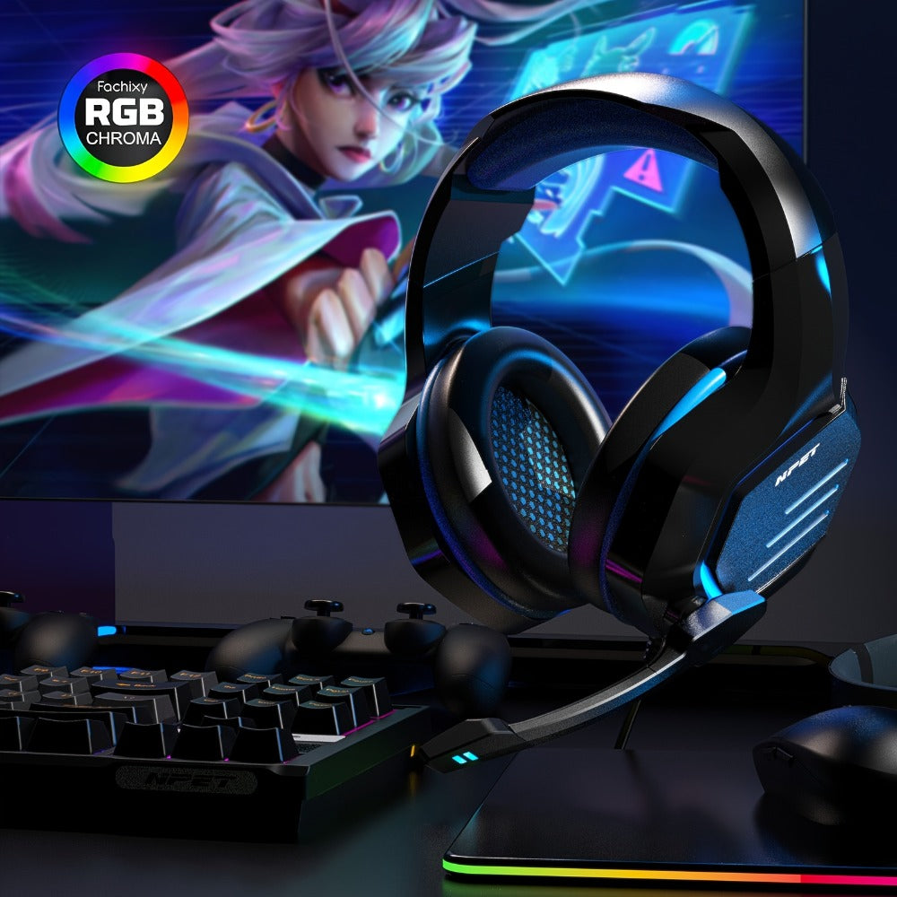 NPET Gaming Headset PS4 PS5 Xbox One PC Noise Cancelling Mic Stereo Over-Ear Headphones Blue LED Bass Surround Sound Soft Memory Earmuffs Wired 1-Pack 2-Pack Bundle