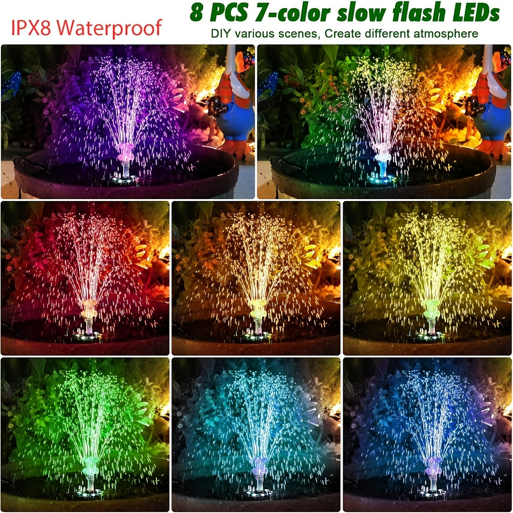 Solar Fountain Pump LED Lights Remote Control – 16 Nozzles 4400mAh
