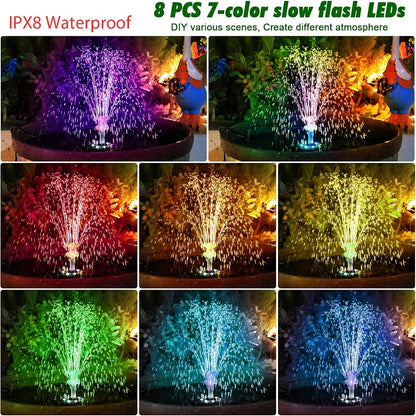 Solar Fountain Pump LED Lights Remote Control – 16 Nozzles 4400mAh