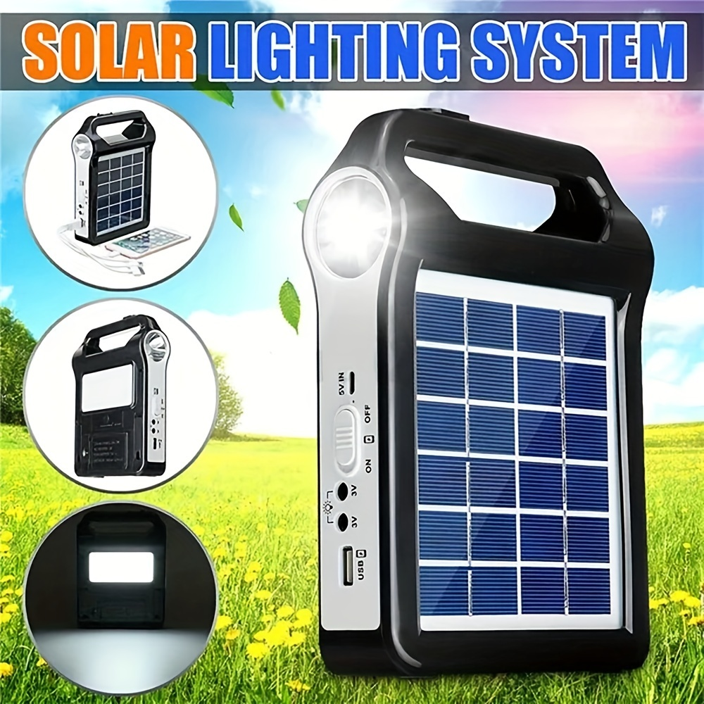 Solar Energy System Kit Portable Rechargeable USB Charger with LED Lamp Lighting Lithium Battery Home Solar Power Generator for Outdoor Camping Off-Grid