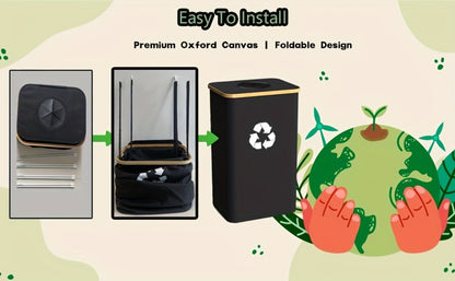 Collapsible 100L Recycling Bin with Lid and Removable Inner Bag in Black or Dark Gray for Home Sorting