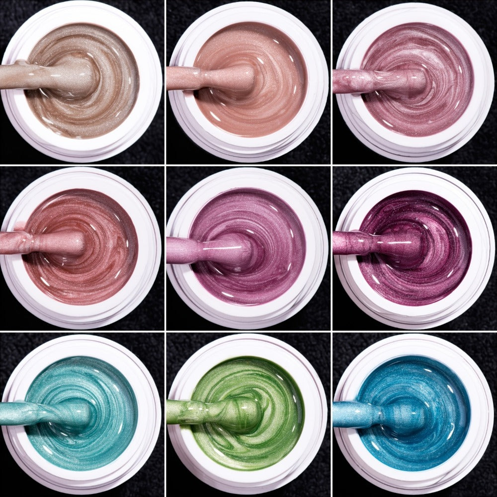 Nine-Color Cat Eye Gel Polish Jar Set with MORDDA Flower Order Shades and Included Magnetic Tool