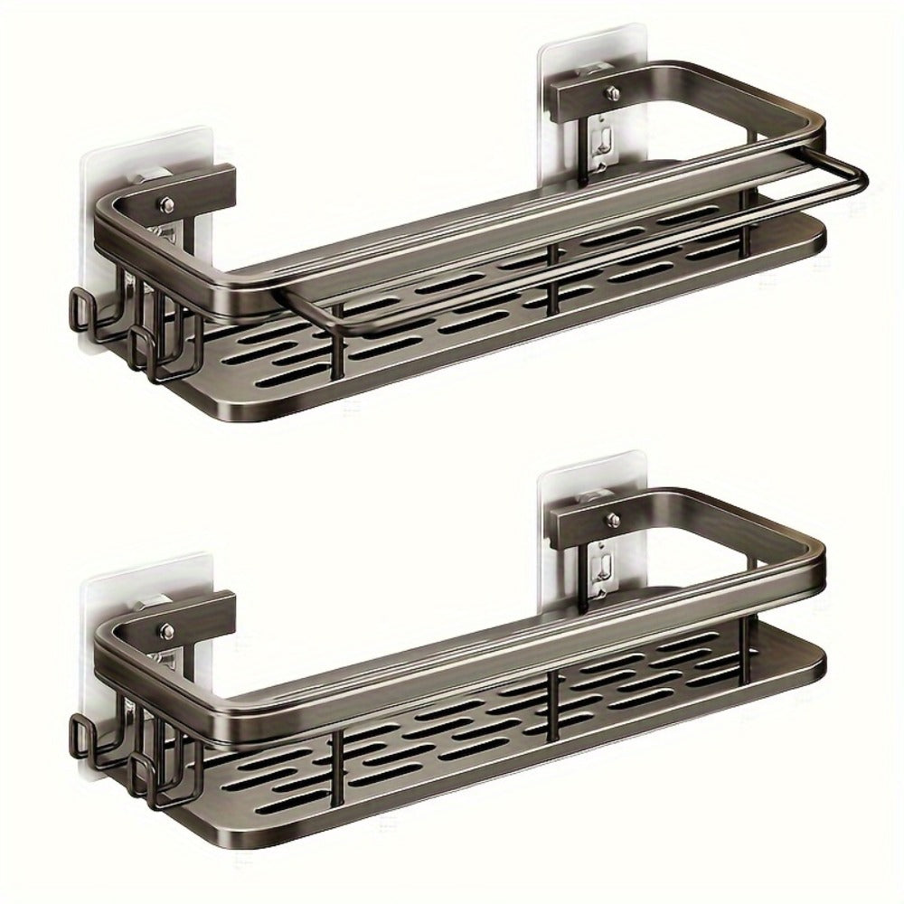 Two-Piece Metal Shower Caddy Shelf Set with Adhesive Wall Mounts in Dark Gray or Bright Black