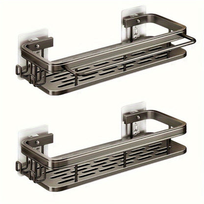 Two-Piece Metal Shower Caddy Shelf Set with Adhesive Wall Mounts in Dark Gray or Bright Black