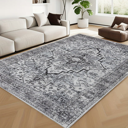 Area Rug Bohemian Retro Design in Beige or Grey with Six Foldable Machine-Washable Room Sizes