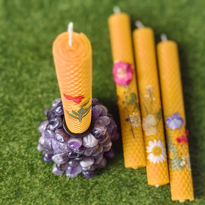 Floral Cone Candle Holders Set of 4 – 10-Inch Decorative Beeswax Taper Candles for Holiday Parties, Valentine's Day & Mother's Day Gifting