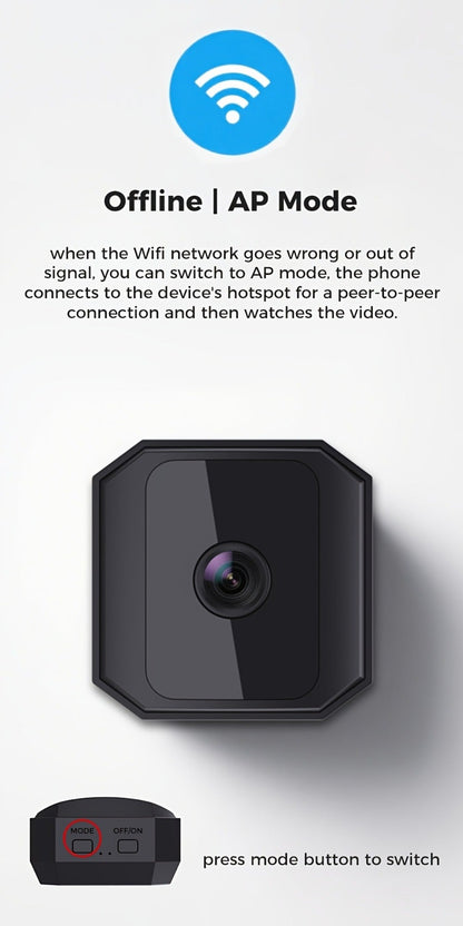 Security Camera Mini Plug-In Black Model with Night Vision, Motion Alerts, Flexible Stem and Local TF Storage