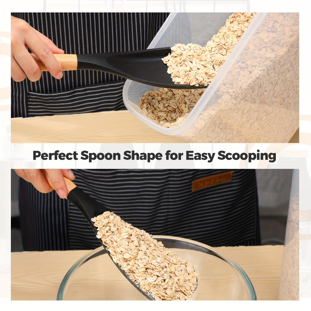 Silicone Kitchen Utensil Set 2/4 Pcs – 12-Inch Wood Handle Cooking Tools with Stay-Cool Grip for Frying, Baking, Mixing & Serving, Non-Stick Cookware Safe Spatula & Spoon Kit