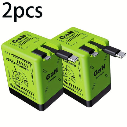 USB-C Wall Charger with Integrated Dual Cables in Single or Two-Piece Packs and Multiple Colors