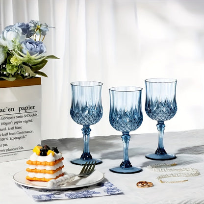 Twenty-Four-Pack Vintage-Style Plastic Stemmed Cups in Five Transparent Color Options for Party Tables