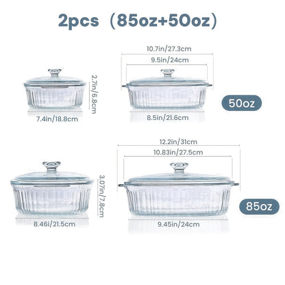 Glass Casserole Dish with Lid, Oval Ribbed Roasting Pan, Oven & Covered Baking Dish for Entryways, Bedrooms and Living Spaces