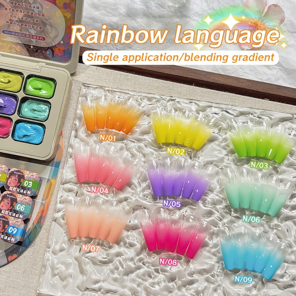 Gel Nail Polish MORDDA Nine-Color Rainbow Grid Set for Gradient and Ombre Manicure Art in One Compact Case