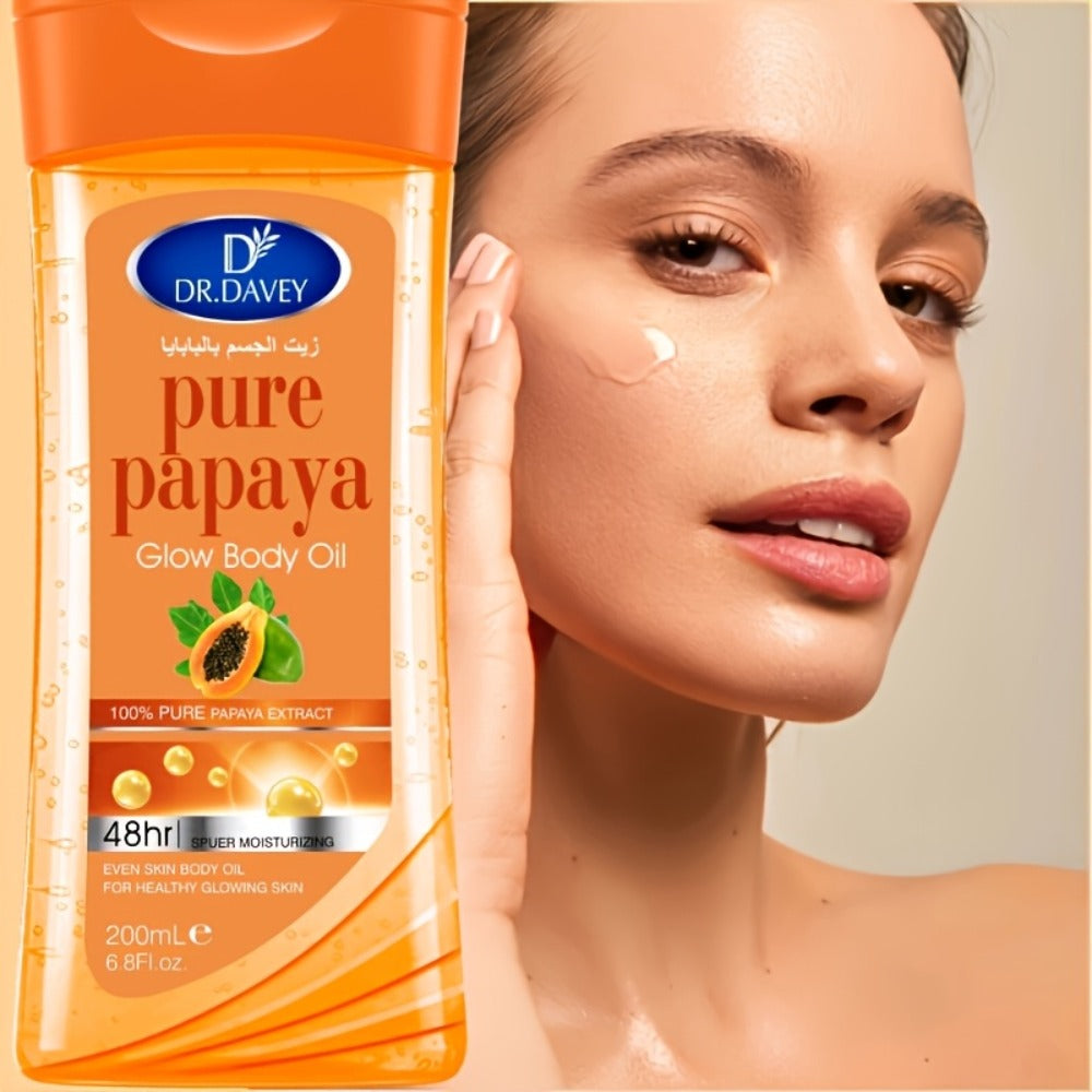 Papaya Glow Body Oil, Two-Piece Set of 200ml Flip-Top Bottles with Coordinated Orange Labels