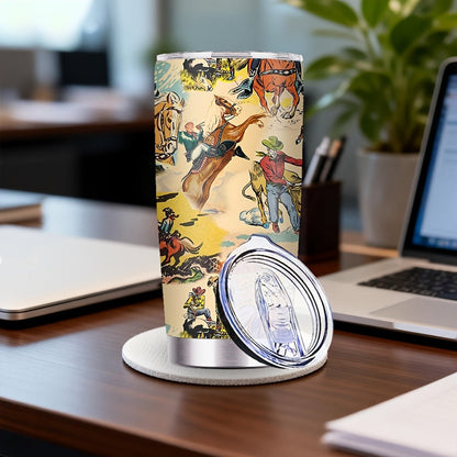 Cowboy Insulated Tumbler 20oz Stainless Steel with Lid & Straw | Western Graphic Travel Cup for Hot & Cold Drinks – Camping Drinkware, Birthday & Holiday Gift for Men & Women