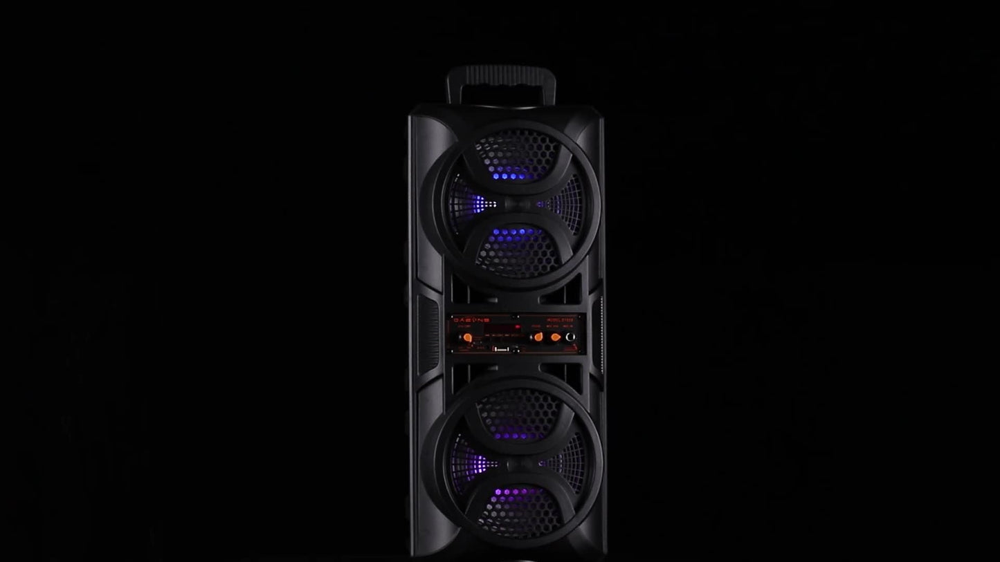 Portable PA Speaker Dual-Woofer RGB Karaoke System with 1800mAh Battery, Wired Mic and Remote