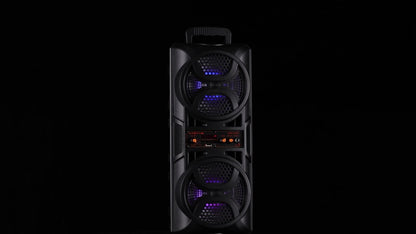 Portable PA Speaker Dual-Woofer RGB Karaoke System with 1800mAh Battery, Wired Mic and Remote
