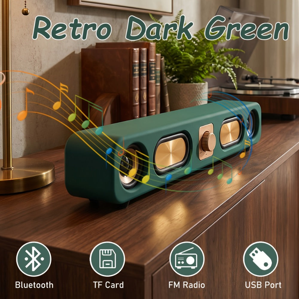 Retro Wood Grain Bluetooth Speaker Dual 2-Inch Woofers 10W Wireless Desktop Soundbar TF AUX USB Hands-Free Calling 2400mAh for PC Laptop Tablet Smartphone