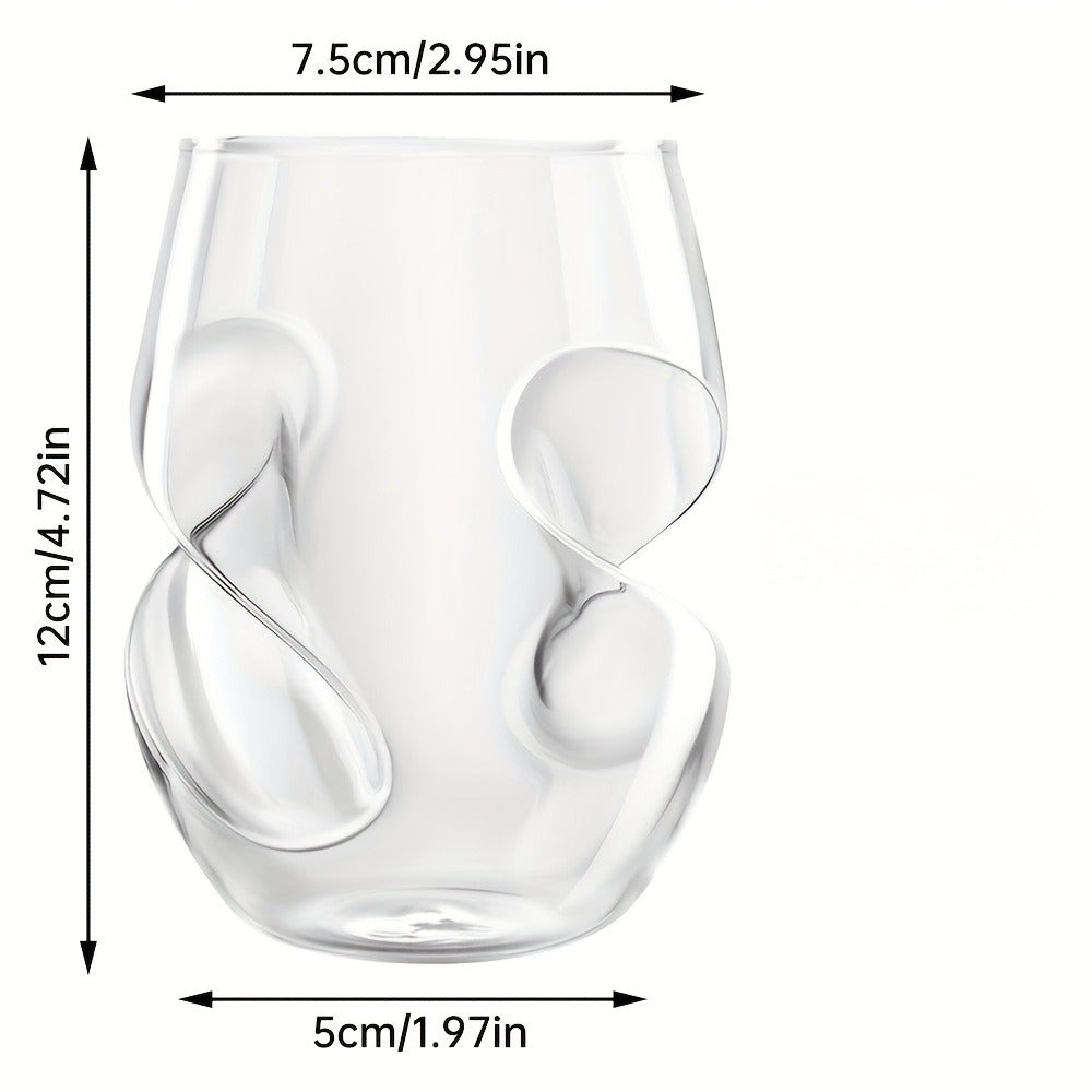 Curved Stemless Drinking Glasses, Two-Piece Clear Set with Sculpted Side Grips and 4.72-Inch Height